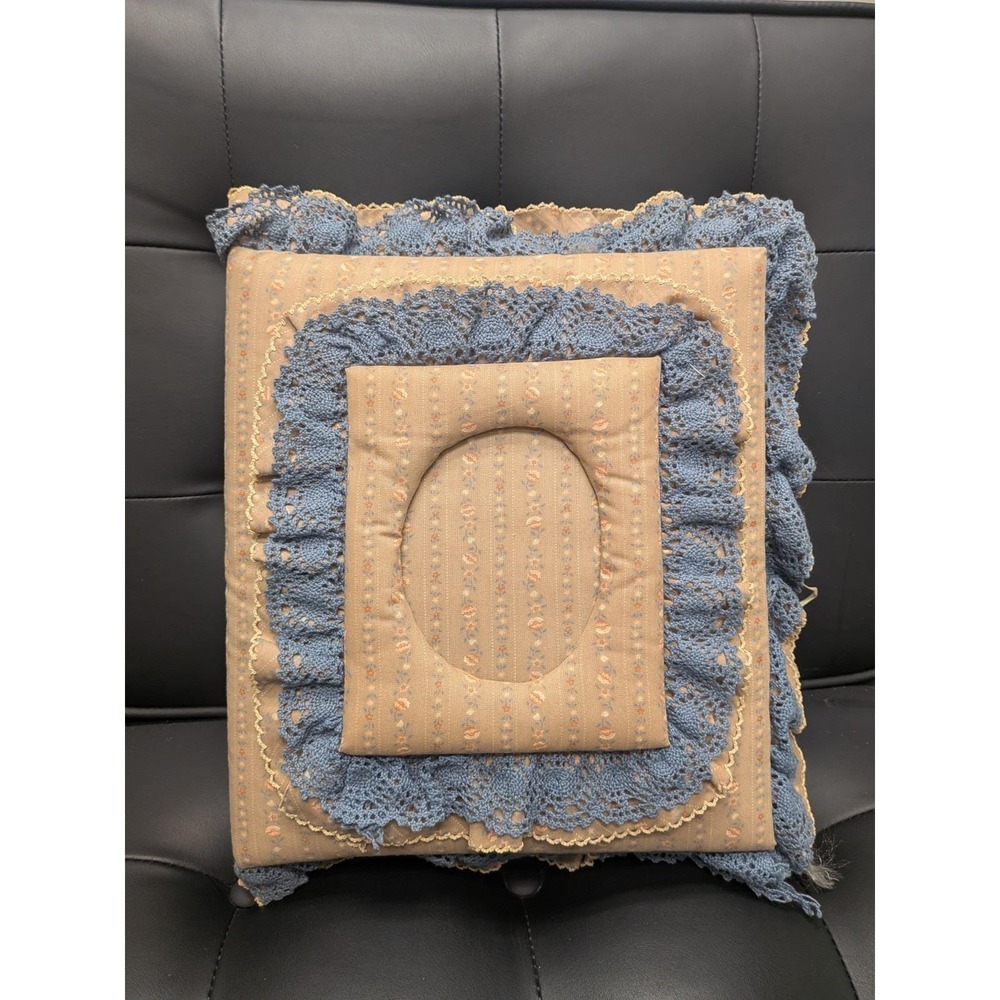 VTG 80s Victorian Style Padded Handmade Fabric Floral Blue Lace Photo Album